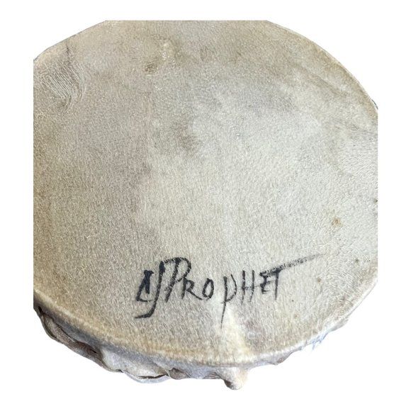 Hopi Drum Skin Signed C J Prophet Leather Art Hand Painted 4" X 1.25" - Picture 3 of 7